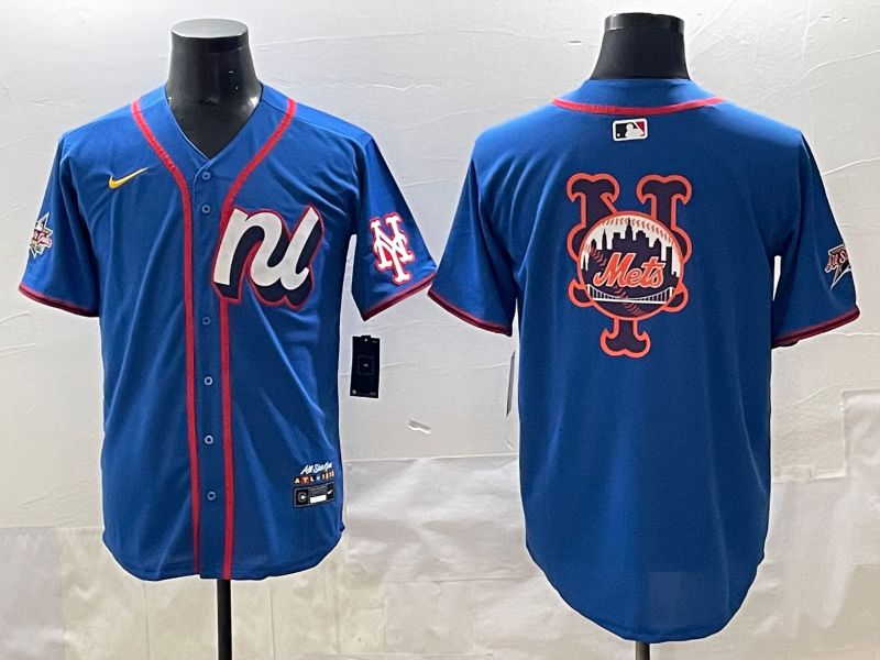 Men 2025 New York Mets Blank Blue All star Blank Blue Nike MLB Jersey style 3